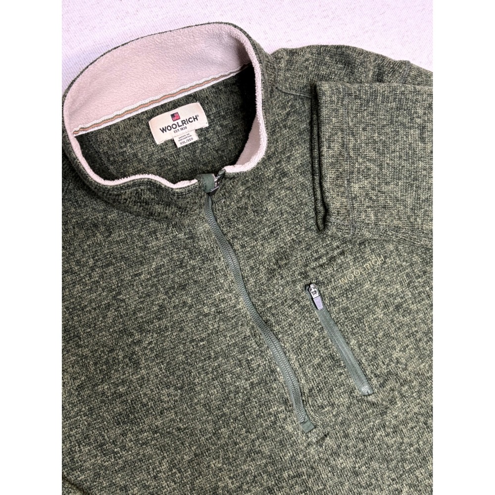 Woolrich Mens XXL Green Heathered Quarter Zip Fleece Pullover Sweater‎ Mock Neck